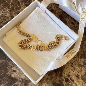 Christian Dior gold chain link logo bracelet adjustable size with box